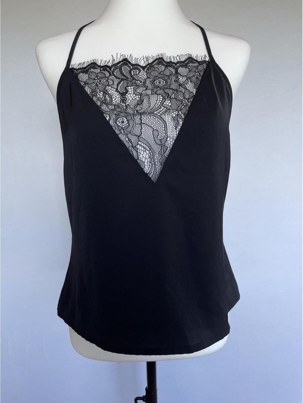 Superdown Black Lace Front V-Neck Halter Tank Size Small